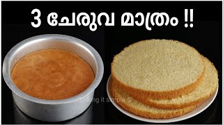 3 ചേരുവ മാത്രം മതി  3 ingredient vanilla sponge cake recipe malayalam cooking it simple cake [upl. by Rosemari]