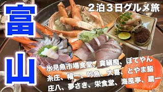 【富山グルメ旅】人気グルメ１５軒 富山に行ったらこの店に行け！！氷見寒ぶり、新湊紅ズワイガニ、香箱蟹、朝日町名物たら汁、魚津名物ばい貝、氷見うどん、富山ブラック、ミシュランラーメンなど [upl. by Nalad]