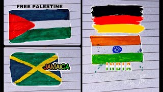 How To Draw Flags 🇵🇸🇯🇲🇩🇪🇮🇳🇸🇪 Adina art amp craft [upl. by Leik902]