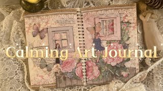 Stamperia “House of Roses” and stencil Mix Media NO TALKING CALMING Art Journal [upl. by Ettenyar346]