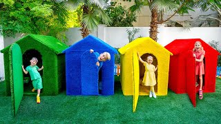 Secret Four Colors Tiny Houses in Backyard with Vania Mania Kids [upl. by Adiol]