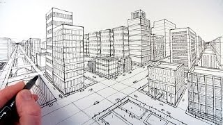 How To Draw A City Using Two Point Perspective [upl. by Cruz129]