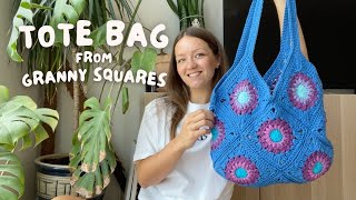 💙 TOTE BAG FROM GRANNY SQUARES  beginner friendly crochet tutorial [upl. by Kcuhc]