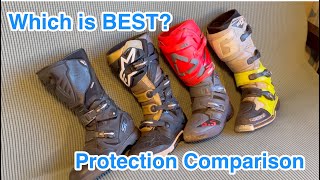 Motocross boot protection comparison  Gaerne SG12 vs AlpineStars Tech 7 vs Leatt 55 vs Sidi Adv 2 [upl. by Naneik]