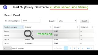 Part 3 implement custom multicolumn serverside filtering in jQuery dataTables [upl. by Hacceber108]