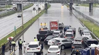 Heavy rain flooding leaves drivers stranded on Montreal roadways [upl. by Coppola]