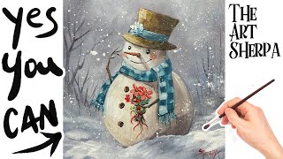 Easy Draw and paint a Snowman 🌟🎨 How to paint acrylics for beginners Paint Night at Home [upl. by Nesnej984]