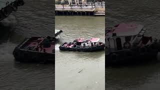 Dancing Tugboats working hand in hand towing flatboat gabara using Pasig River Amazing [upl. by Cornew]