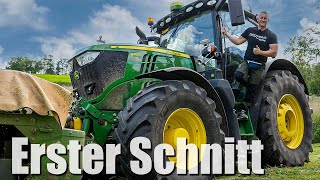 Mein eigener John Deere TRAKTOR Der erste Schnitt  Mähen Schwaden Pressen auf dem Peißker Hof [upl. by Trik506]