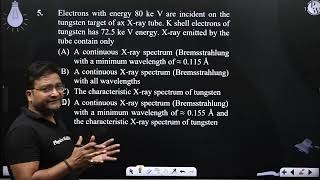 Electrons with energy 80 ke V are incident on the tungsten target of ax Xray tube K shell elec [upl. by Anilatak]