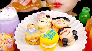 Honey Jelly and Cartoon Macarons Mukbang ASMR [upl. by Zoila]