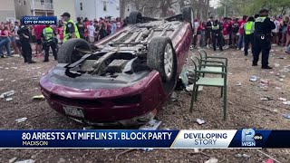 Mifflin Street block party mayhem Dozens arrested cars damaged officer injured [upl. by Carolle]