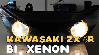 Kawasaki ZX6R 636 0304 Bixenon Aharon HID projector and Led angel eyes installation [upl. by Wolcott]