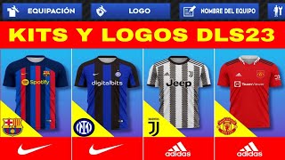 COMO PONER KITS Y LOGOS EN DLS 23 DREAM LEAGUE SOCCER 2023 UNIFORMES Y ESCUDOS [upl. by Anirbed997]