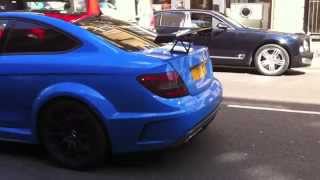 LOUD Bright blue C63 AMG Black series w decatted straight pipes  Bright blue BMW M3 [upl. by Thorr]