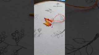 Leaf hand embroidery  Super easy satin stitch  Autumn leaves shorts [upl. by Thorma]